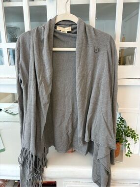 lovestitch Gray Draped Fringe Open Front Cardigan